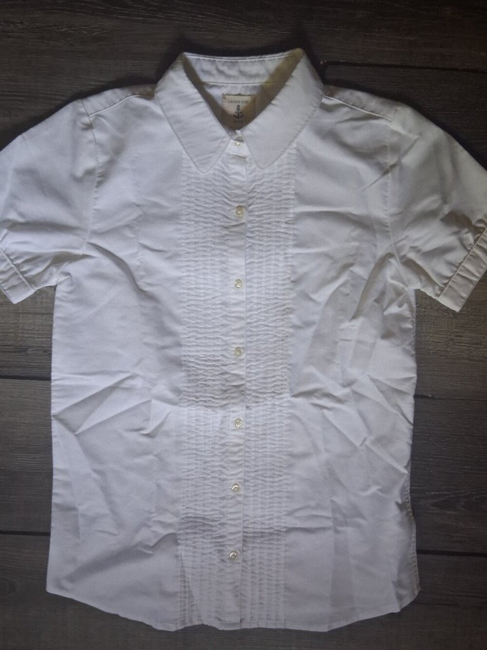 new Lands End Girls 14 Uniform Peter Pan Pleated White SS Shirt Blouse Top